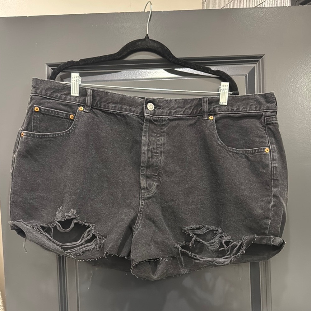 Black Distressed Jean Shorts with Raw Hem